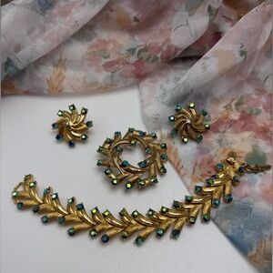 Vintage Puccini Gold and Blue Crystal Brooch and Bracelet set